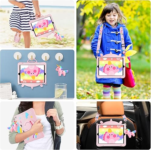 Miniatura 4 de Funda para iPad Pro de 9.7 pulgadas con llavero de unicornio, soporte giratorio de 360 ° para iPad Air 1/2, 5/6ª generación/Pro funda para niños y