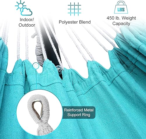 Miniatura 16 de SZHLUX Hamaca doble con soporte incluido, soporte de acero de capacidad de 450 libras, bolsa de transporte premium incluida y dos vigas de Café