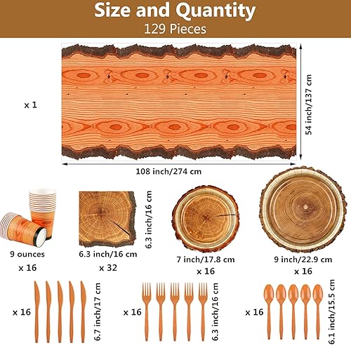 Miniatura 2 de durony 129 piezas de suministros para fiesta de cumpleaños de campamento, caza, fiesta, mantel, vaso, servilletas, rebanadas de madera, decoración