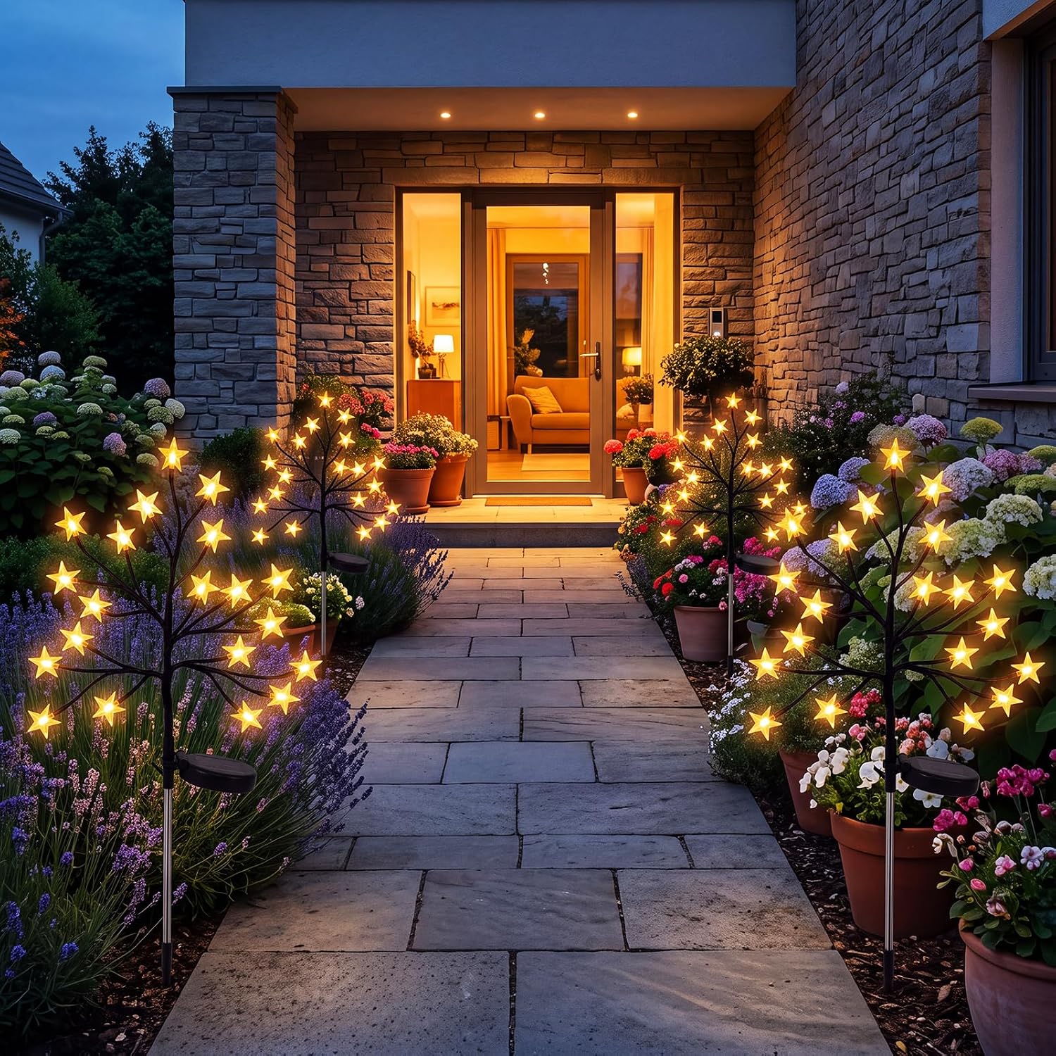 4 Pack Solar Star Stake Lights 8 Modes Garden Outdoor Lights image 4