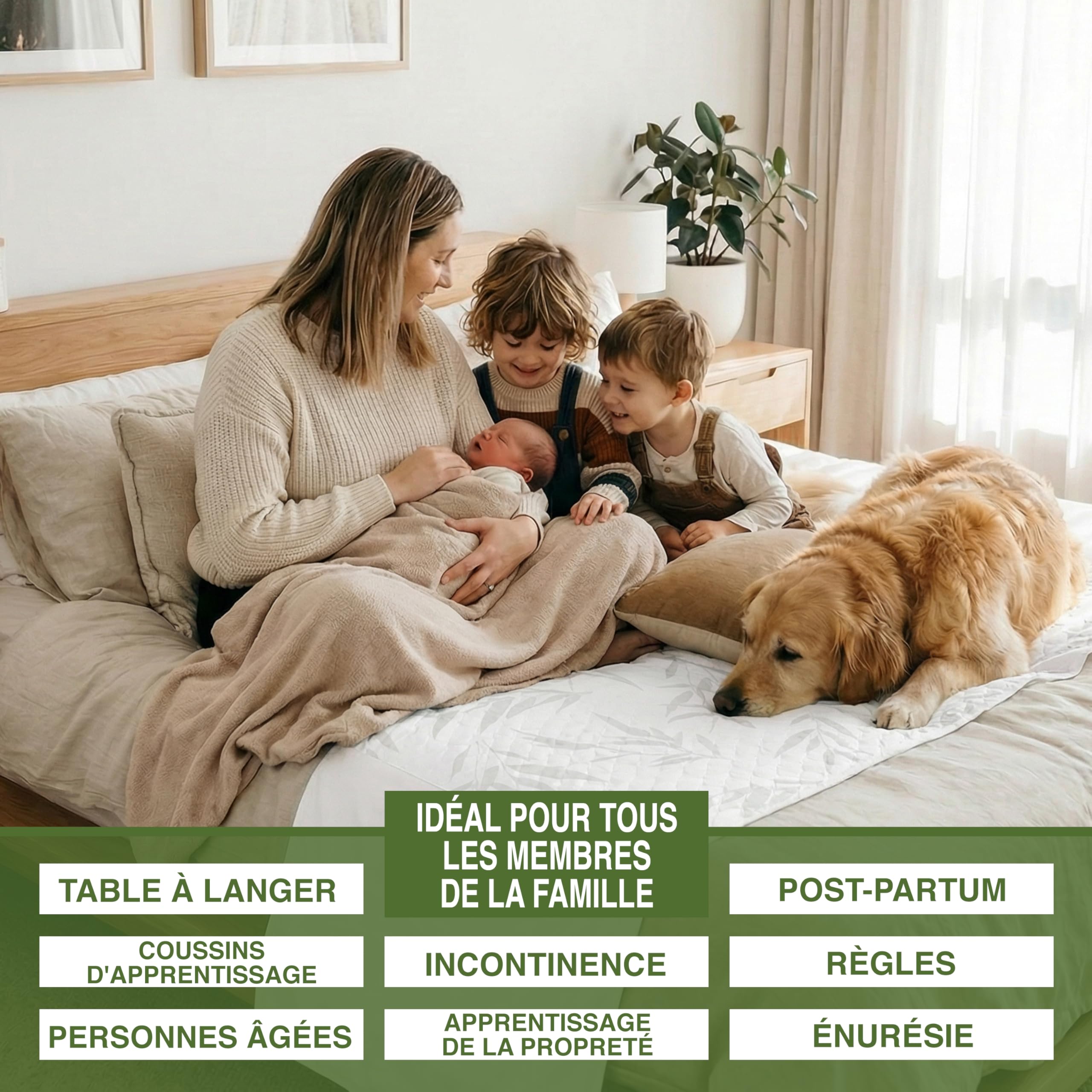 Get Trend Bambou Incontinence Drap de Lit 135 x 90 cm, Double Imperméable Protege Matelas avec Ailes Latérales, Matelassé Housse Protection Matelas, Réutilisable Alese Lavable Adult Enfant (Double)
