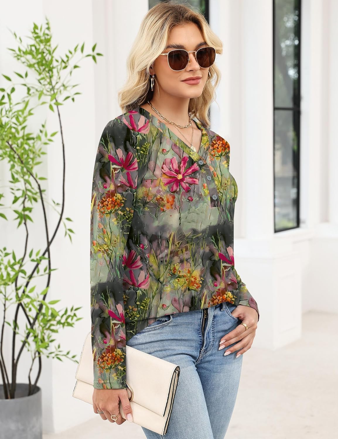 Ivicoer Long Sleeve Shirts for Women V Neck Button Down Blouses Womens Spring Fashion Tops 2026 - Image 3