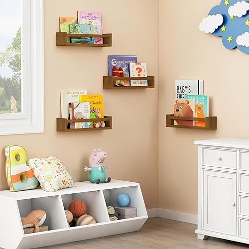 Miniatura 8 de Forbena Estantes flotantes rosas para pared, estantería estética de pared para decoración de habitación de niñas, estanterías de madera para