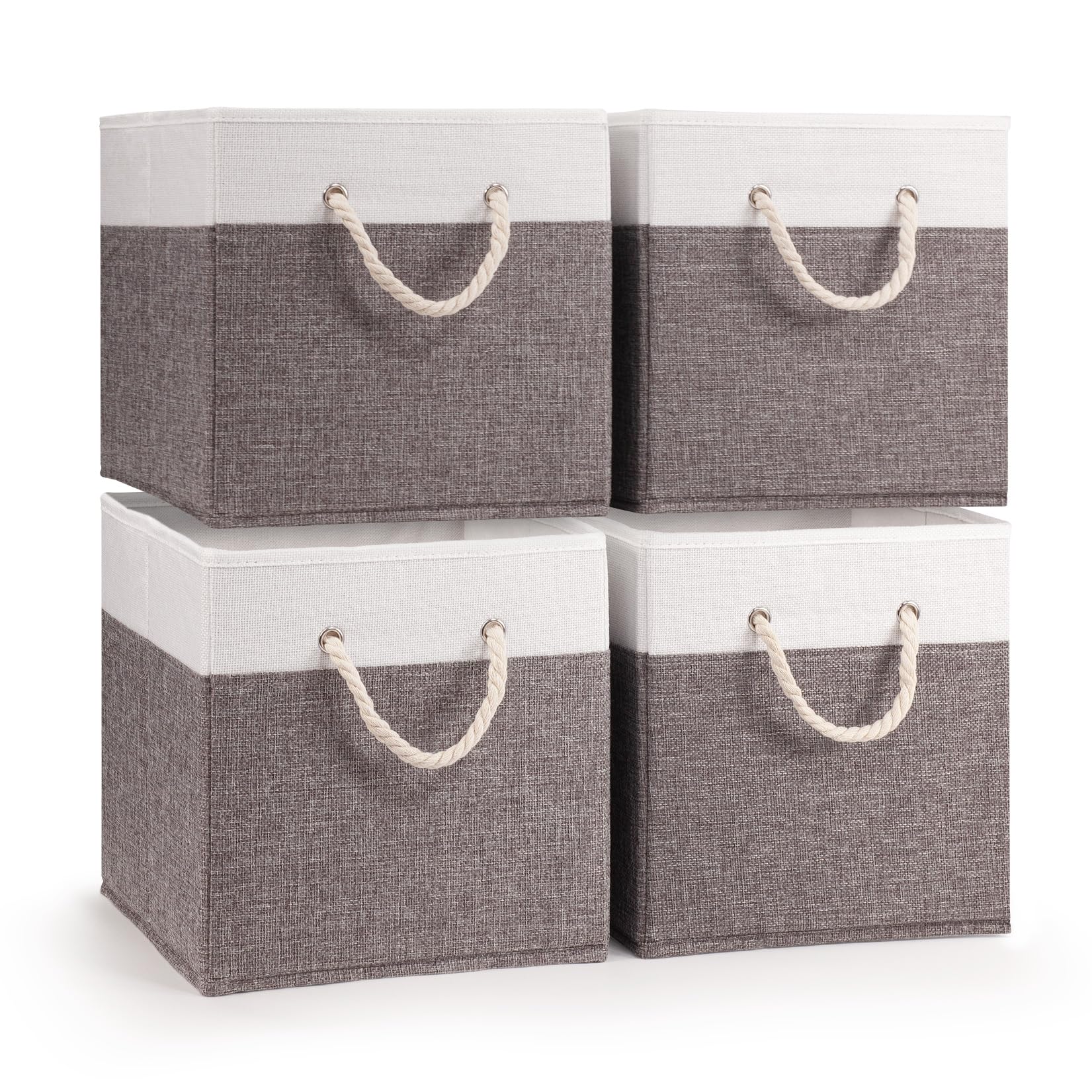 woodluv Storage Cube Boxes Large, Set of 4 Foldable Storage Basket for Cupboards, Shelves, Closet, Set of 4, Grey, 25 x 25 x 25 cm