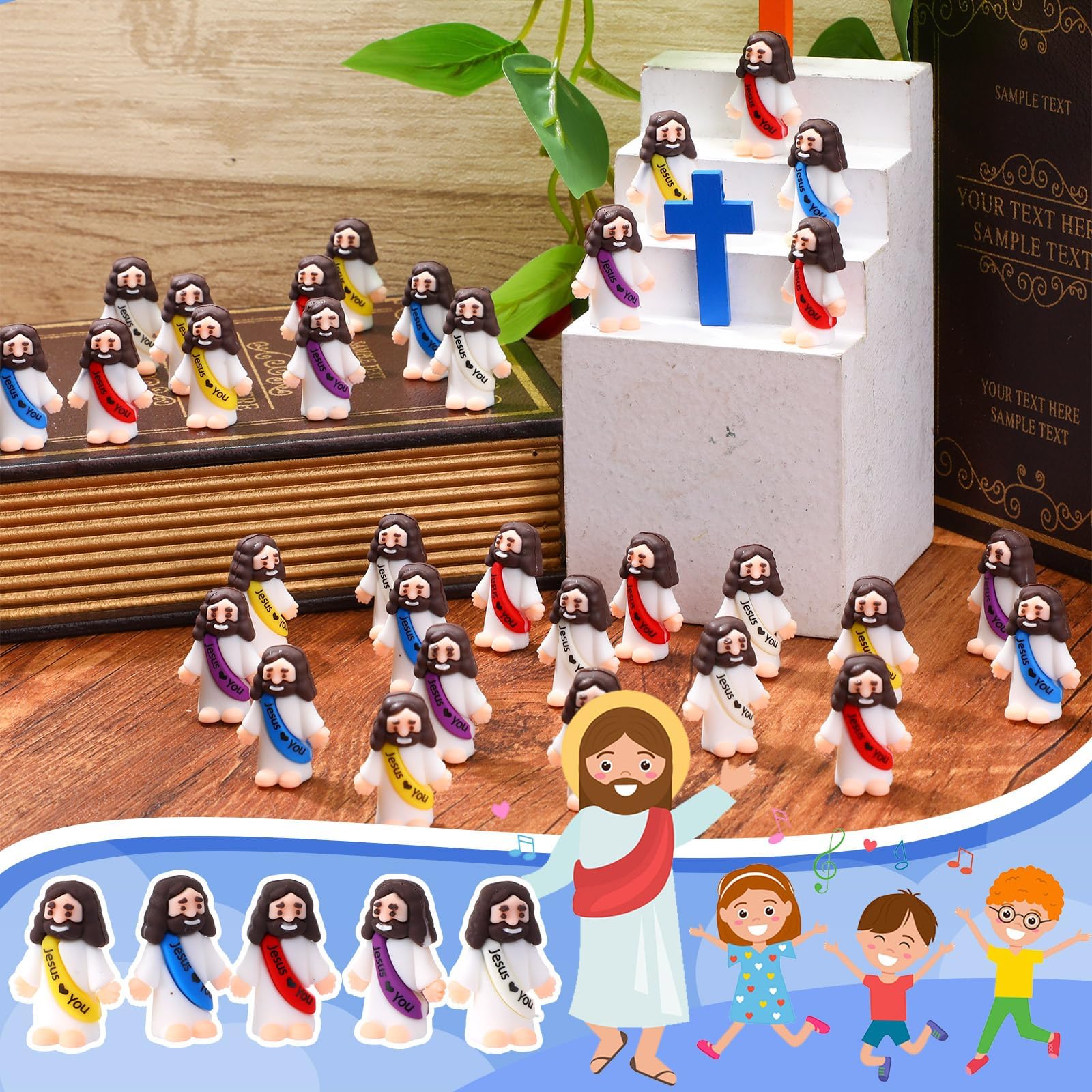 Oneser 25 Pcs Little Jesus Figures Love You Mini Rubber to Hide and Seek Easter Egg Stuffers Religious Party Favors Sunday School Baptism 5 Styles Gifts - Image 3