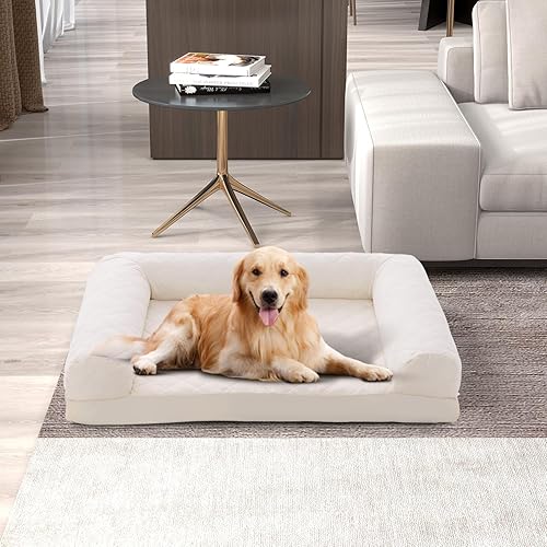 Miniatura 2 de Giantex Cama ortopédica para perros, sofá de espuma para perros con funda lavable, cojines extraíbles de 3 lados, parte inferior antideslizante,