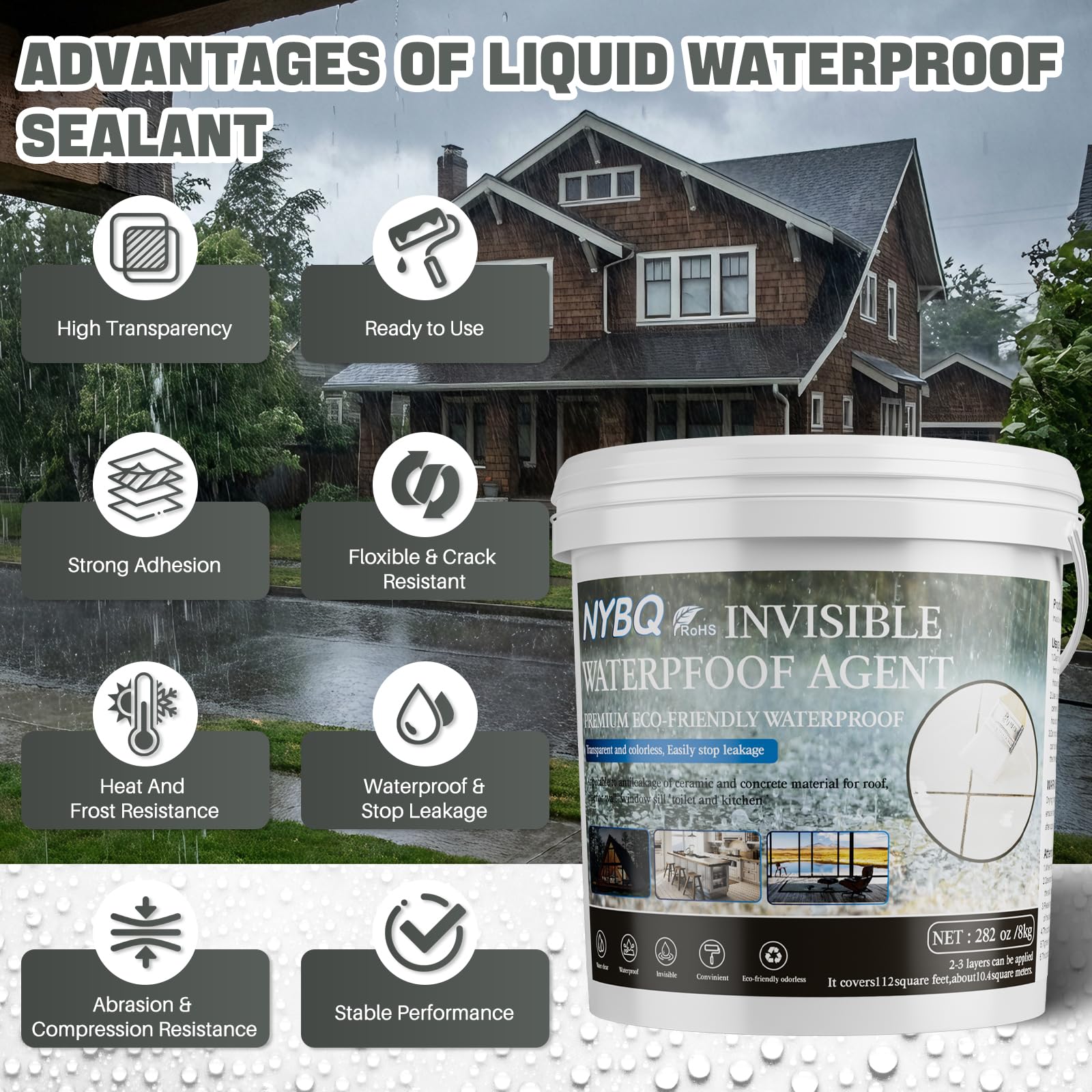 NYBQ 8KG Transparente Wasserdichte Beschichtung, Dichtungsmasse Wasserdicht, Flüssige Wasserdichte Versiegelung Unsichtbare Dichtmasse, Leck Wasserdichter, für Wand, Badezimmer, Innen und Außen