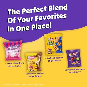 Keebler Sweet Treat Variety Pack, 30-Count Box, Includes Chips Deluxe, Funables, Fudge Stripes, and Mother's Circus Animal Cookies, 29 oz