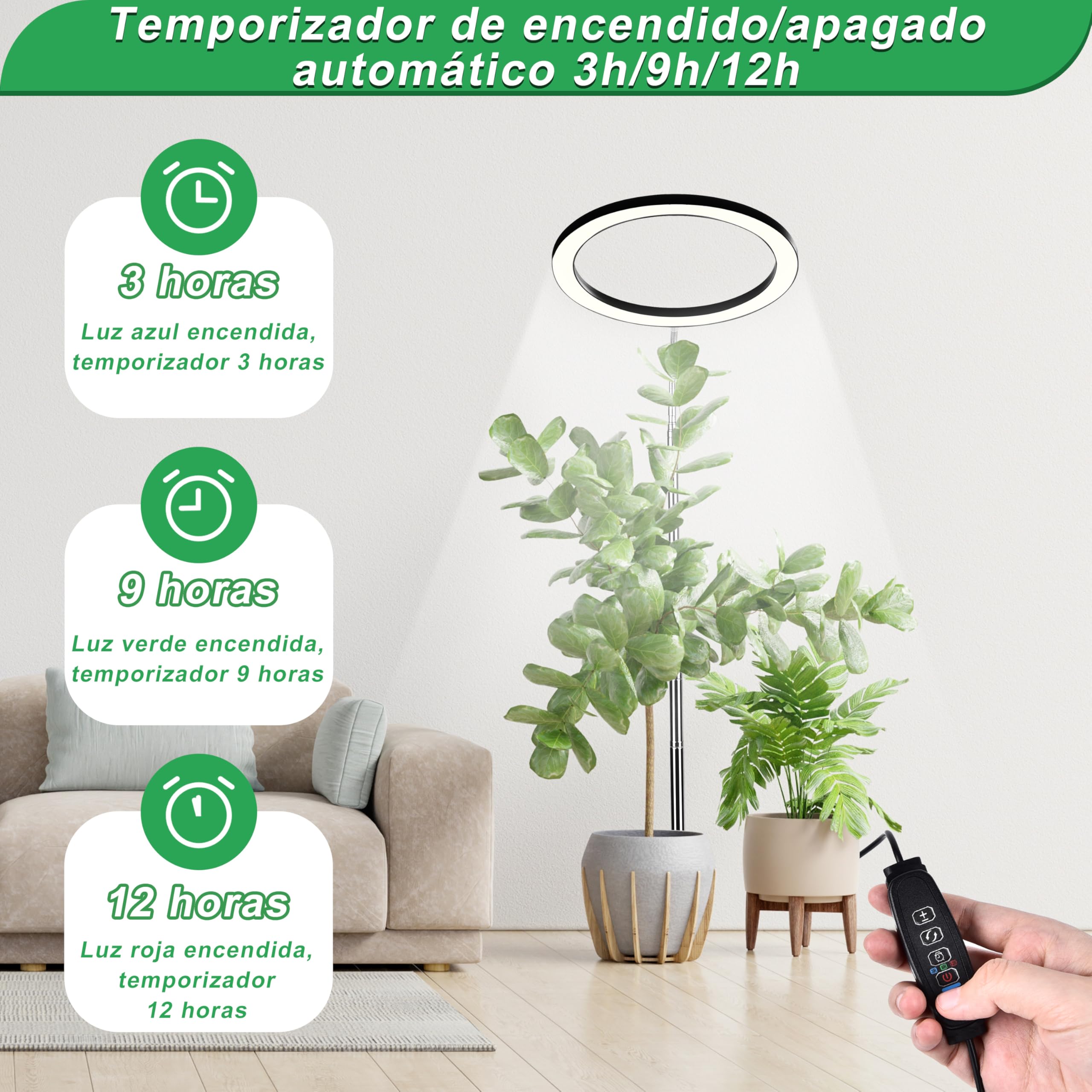 Herefun Lámpara de Plantas, 160 LEDs Lámpara Cultivo Espectro Completo, Lampara LED Plantas para Interior, Luces Crecimiento Plantas con Temporizador 3/9/12H, 10 Brillos, 3 Modos