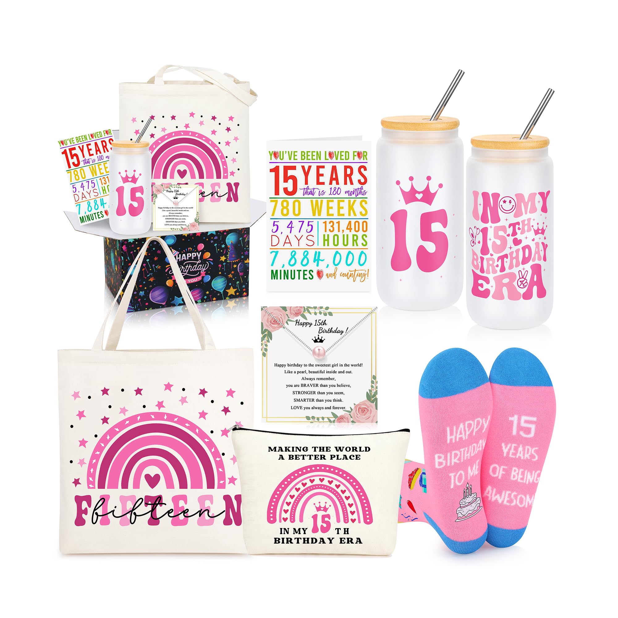 JTENGTOP 15 Year Old Beautiful Teen Girl Gift Ideas, Birthday Gifts for 15 Year Old Beautiful Teen Girl, 15th Birthday Decorations Basket of 6