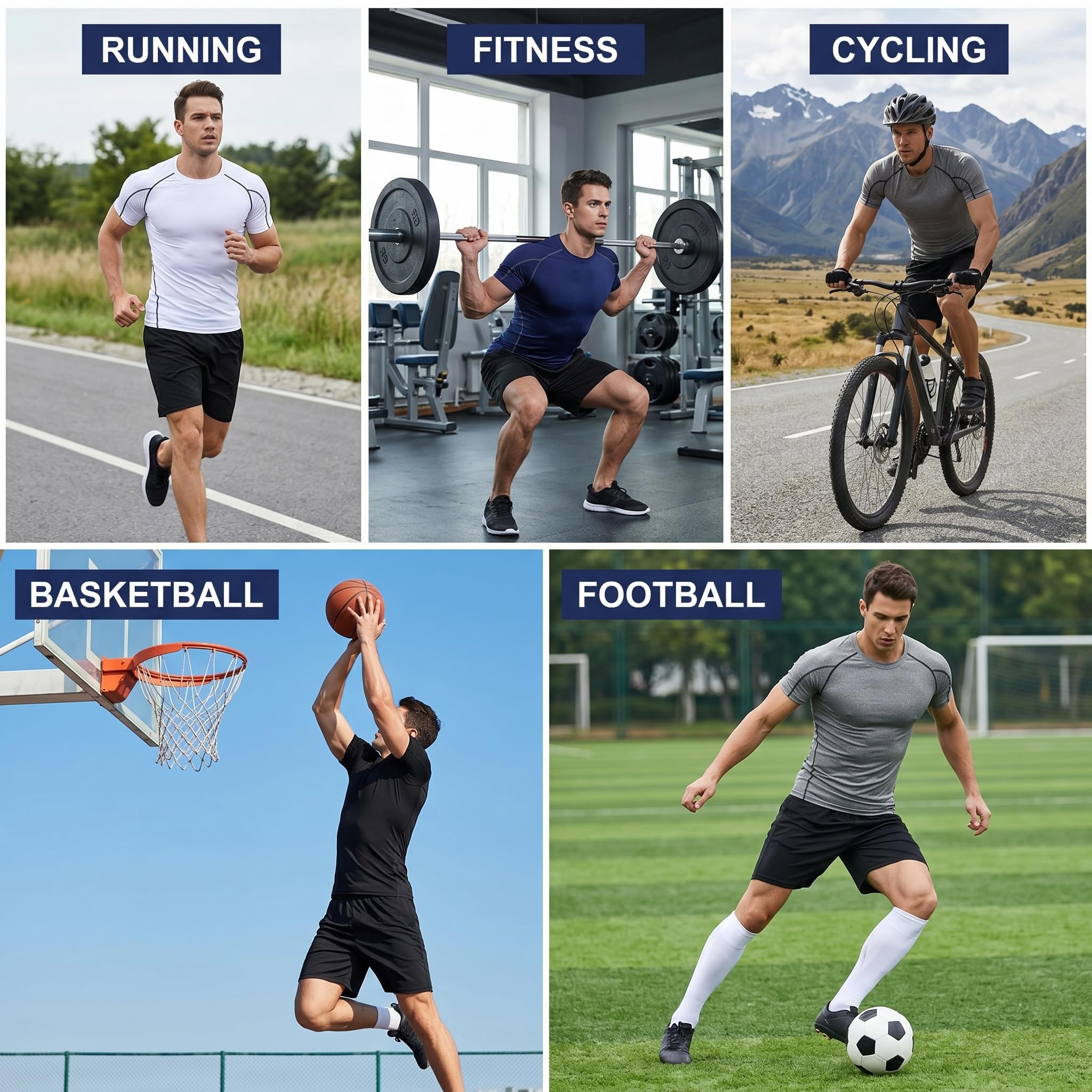 YUSHOW Confezione da 3 magliette a compressione da uomo a maniche corte, traspiranti, funzionali, ad asciugatura rapida, da corsa, da uomo, estive, corsa, fitness, palestra