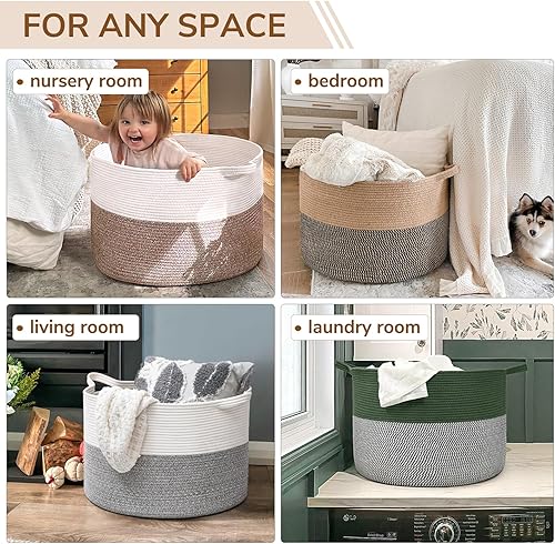 Miniatura 5 de INDRESSME - Canastas tejidas extragrandes para almacenamiento, canasta para mantas de 21.7 x 13.8 pulgadas, sala de estar, mimbre para organizar