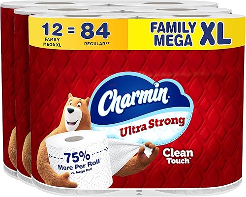 Charmin Papel higiénico ultra fuerte, 12 rollos familiares Mega XL, papel de baño de 2 capas