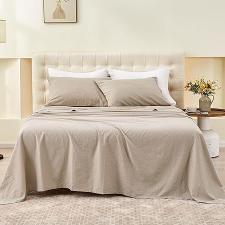 Belgian Linen Sheet Set Solid Color - 4 Pieces Queen Size, White