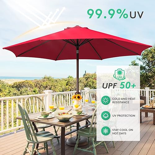 Miniatura 2 de JEAREY Sombrillas de olefina para patio de 10 pies, sombrilla para exteriores con sistema de manivela de inclinación automática, sombrilla de mesa