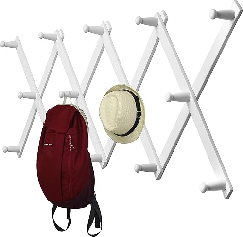 WEBI Perchero de pared de acordeón para pared, perchero de madera expandible, estante de pared de acordeón para sombreros, gorras, tazas de café, 14