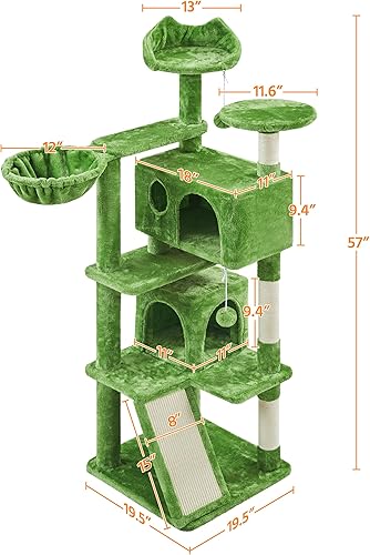 Miniatura 3 de Yaheetech Árbol para gatos de 57 pulgadas, torre para gatos de interior con cesta de condominio de 2 puertas y postes rascadores de sisal, muebles