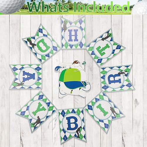 Miniatura 8 de Decoración de fiesta de cumpleaños temática de golf, incluye pancarta de feliz cumpleaños, mantel, globos, decoración de cupcakes, suministros de