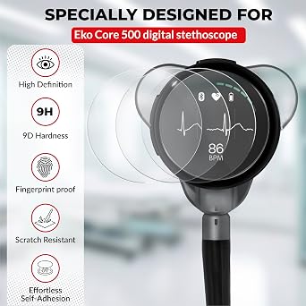 [3-Pack] Tempered Glass Screen Protector Compatible with EKO Core 500 Scratch-Resistant, Bubble-Free, HD Clarity, Anti-Fingerprint Screen Guard for EKO Digital Stethoscope