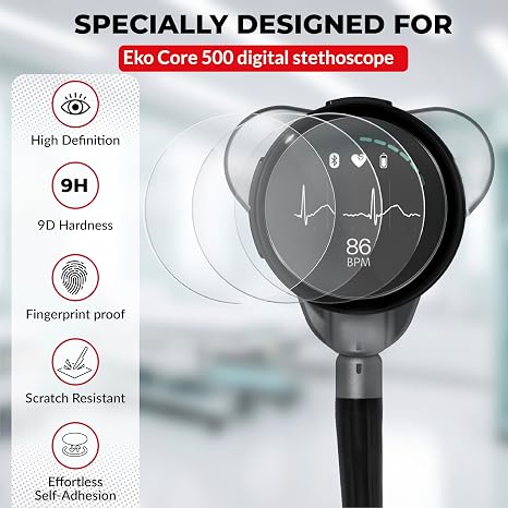 [3-Pack] Tempered Glass Screen Protector Compatible with EKO Core 500 Scratch-Resistant, Bubble-Free, HD Clarity, Anti-Fingerprint Screen Guard for EKO Digital Stethoscope
