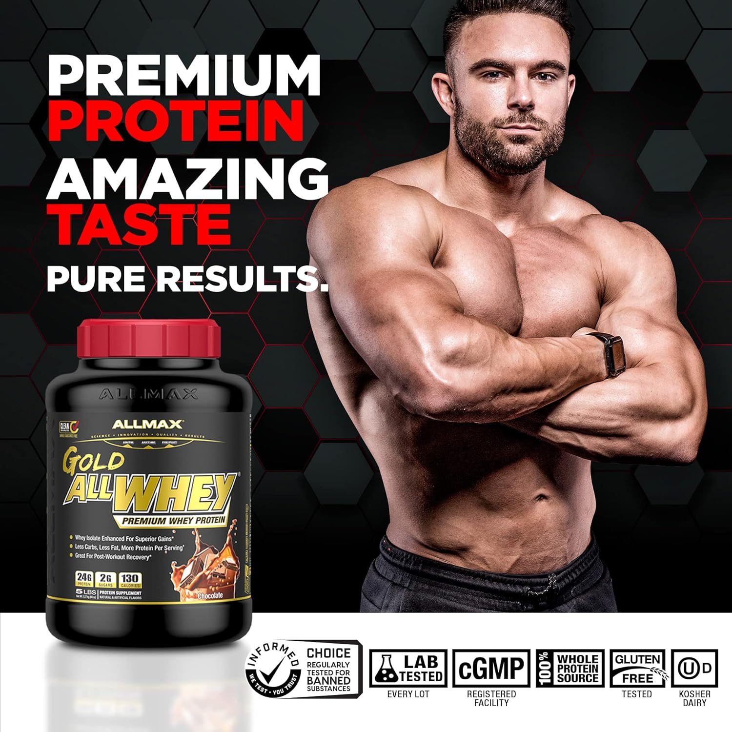 ALLMAX Gold ALLWHEY Whey Protein Powder, Chocolate Peanut Butter, 5 lb, 24g Protein Per Scoop, High Protein for Muscle Recovery, Lean Muscle Growth & Post Workout Nutrition, Gluten Free, 71 Servings