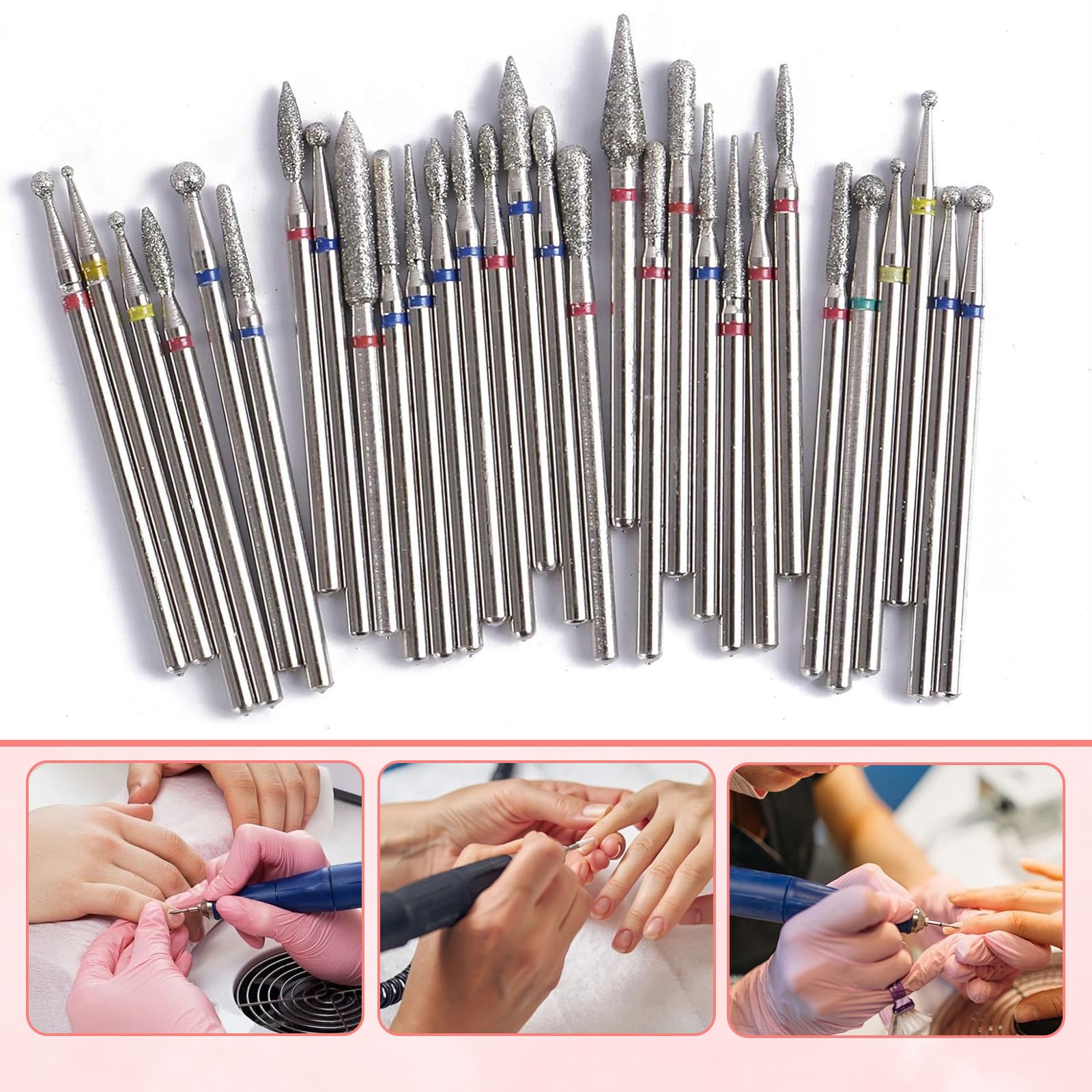Set di 30 punte per fresa per unghie, fresa per unghie, punte per cuticole con aste da 3/32 pollici per manicure, cura delle unghie, mani e piedi