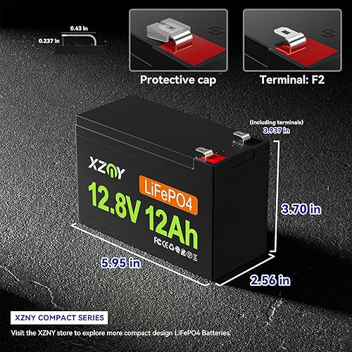 Miniatura 2 de XZNY Batería compacta de litio de 12 V 12 Ah, batería recargable de 12 V de ciclos profundos LiFePO4 Batería integrada de 10 A BMS, batería de 12