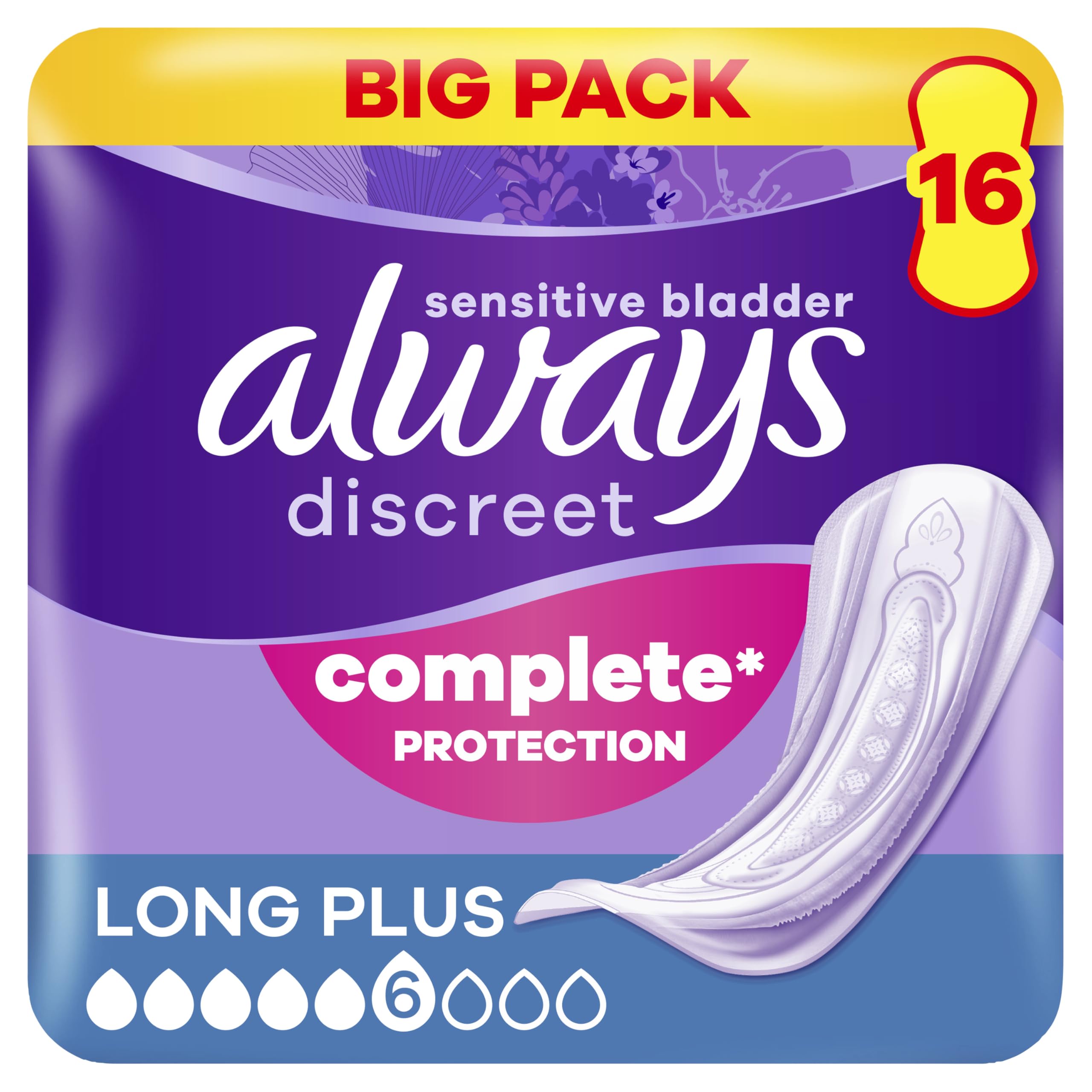 Always Discreet Incontinence Pads Long Plus 16 Count