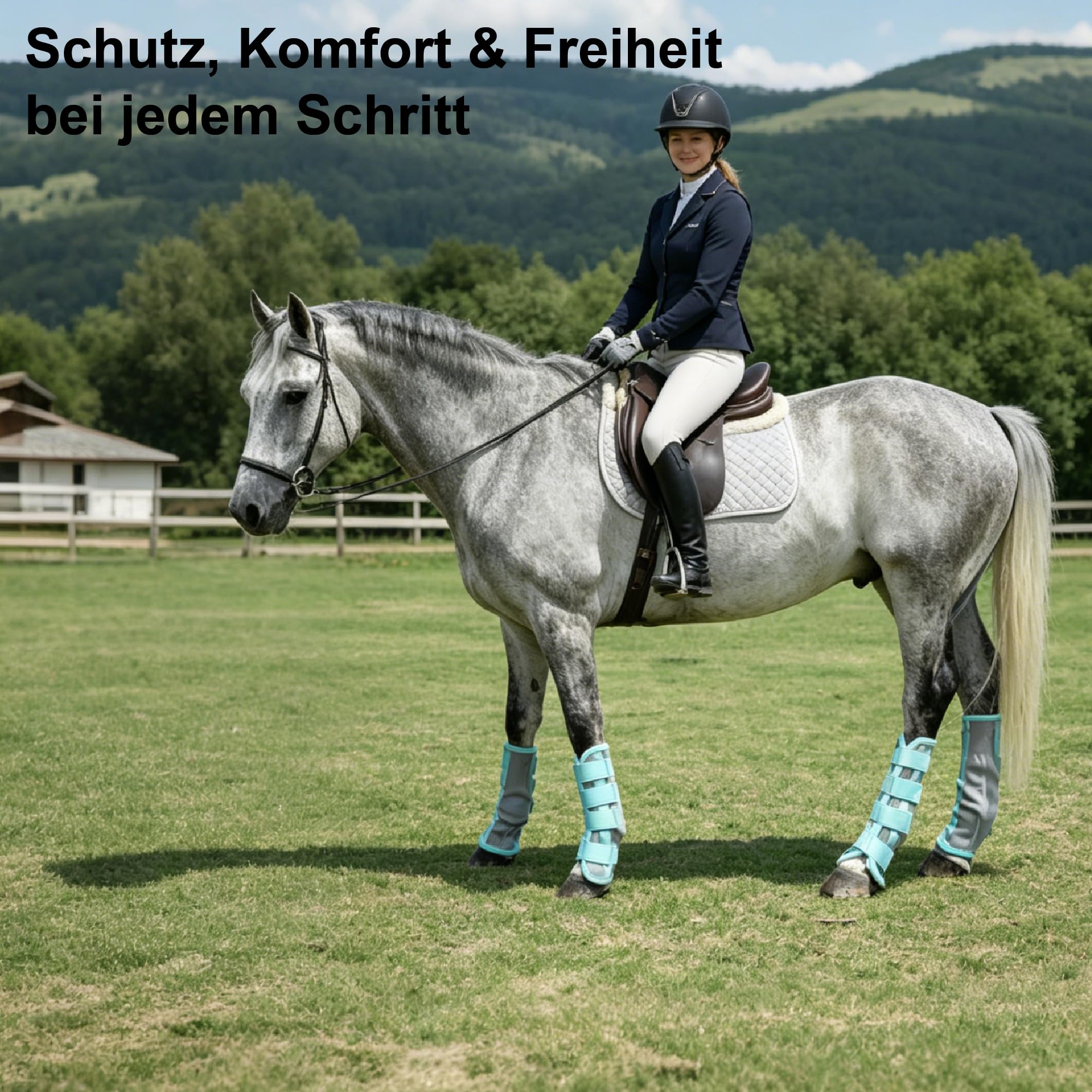 Lot de 4 guêtres anti-mouches pour cheval - Protection contre freins et moustiques - Guêtres en maille respirante réglable
