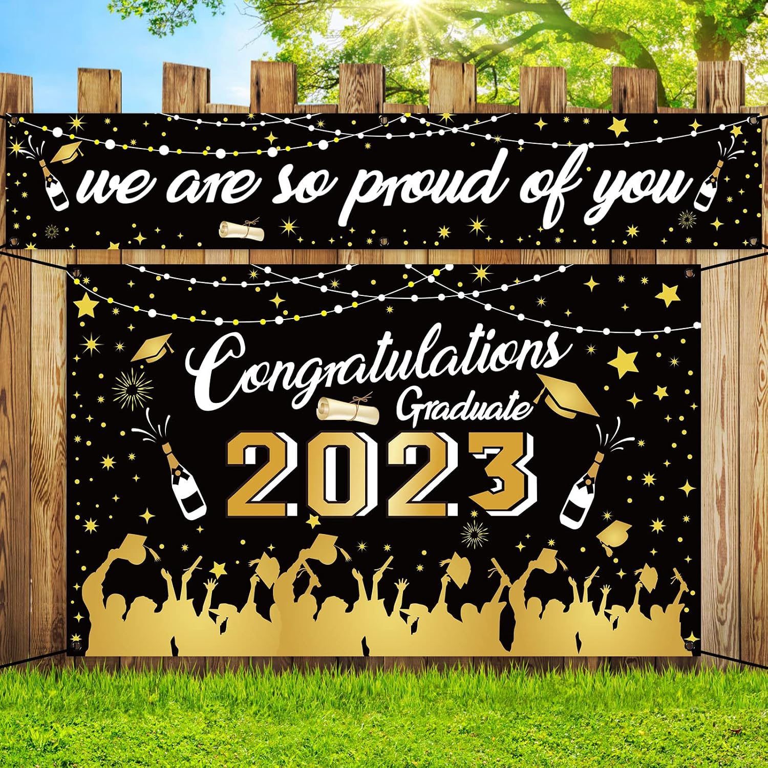 Graduation Party Decorations Class of 2023-2 Pack Graduation Banner 2023, Large Fabric Graduation Backdrop 2023, Congrats Grad Banner for Indoor & Outdoor Graduation Party Supplies, Graduation Decor
