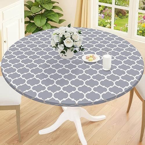 Smiry Mantel Redondo para Pícnic, Cubiertas de Mesa Elásticas Impermeables Ajustadas para Mesas de 57" - 68", Manteles de Vinilo con Respaldo de