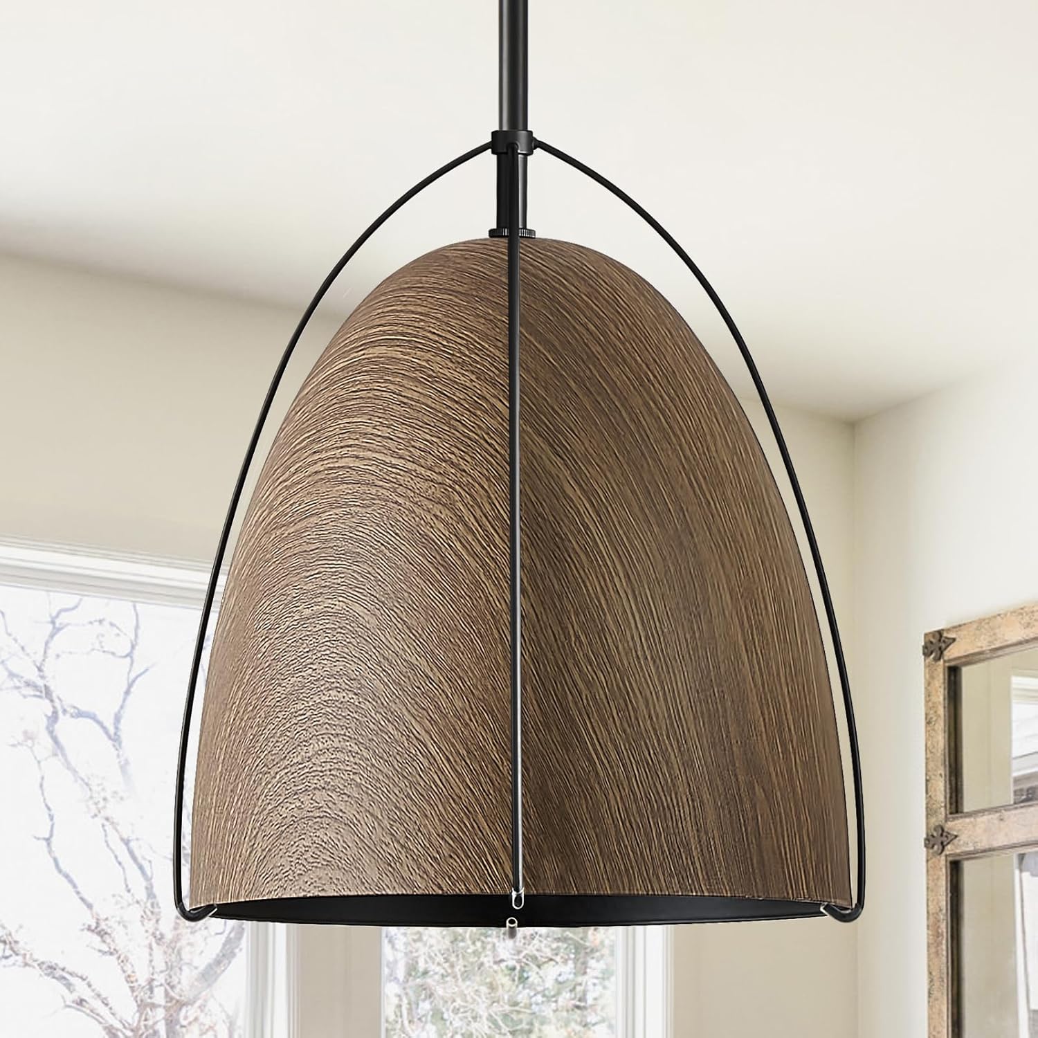 10in Dome Black Pendant Light for Kitchen Island Farmhouse Pendant Light Walnut Wood Sloped Ceiling Pendant Lighting for Dining Room Entry Kitchen Sink Bar 10" Wood Black 1-Light