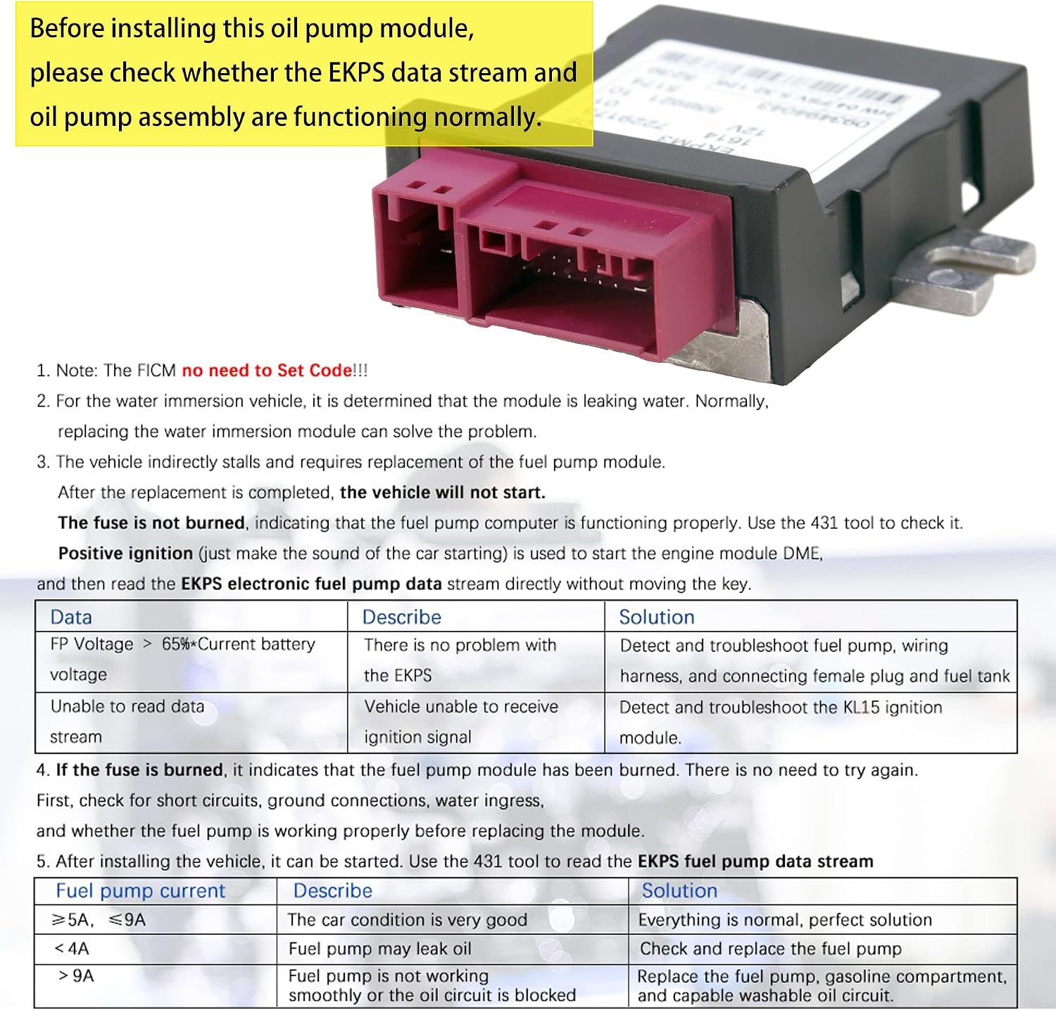 New Upgraded Fuel Pump Relay Control Module Compatible with BMW 128i 228i 320i 328i 335i 428i 435i 528i 530 535i 550i 640i 740i 750i 760Li X3 X4 X5 X6 Z4 e90 EKPM3 Replaces #16147276073,16147229173