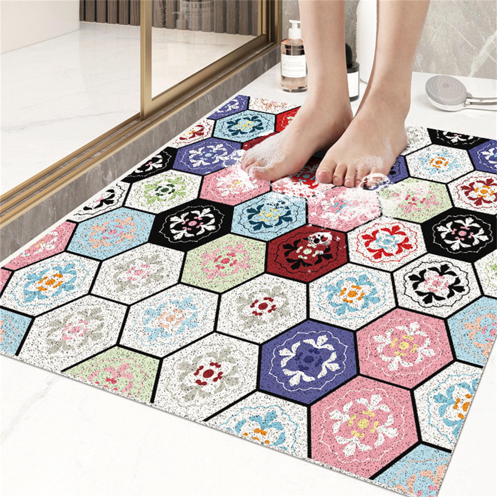 Odot Colorata Tappeto Doccia Antiscivolo,Tappetino da Bagno in Luffa PVC Permeabile Acqua,Tappeto Lavabile Morbida,Tappeti Bagno Asciugatura Rapida con Scarico per Area Umida (Multicolore,80x120cm)