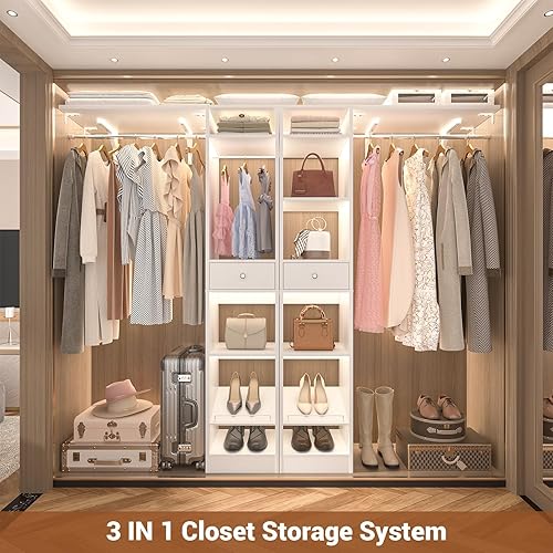 Miniatura 7 de Unikito Sistema de armario de 58 pulgadas de ancho a 90 pulgadas de ancho, organizador grande de armario con 3 varillas y estantes para colgar,