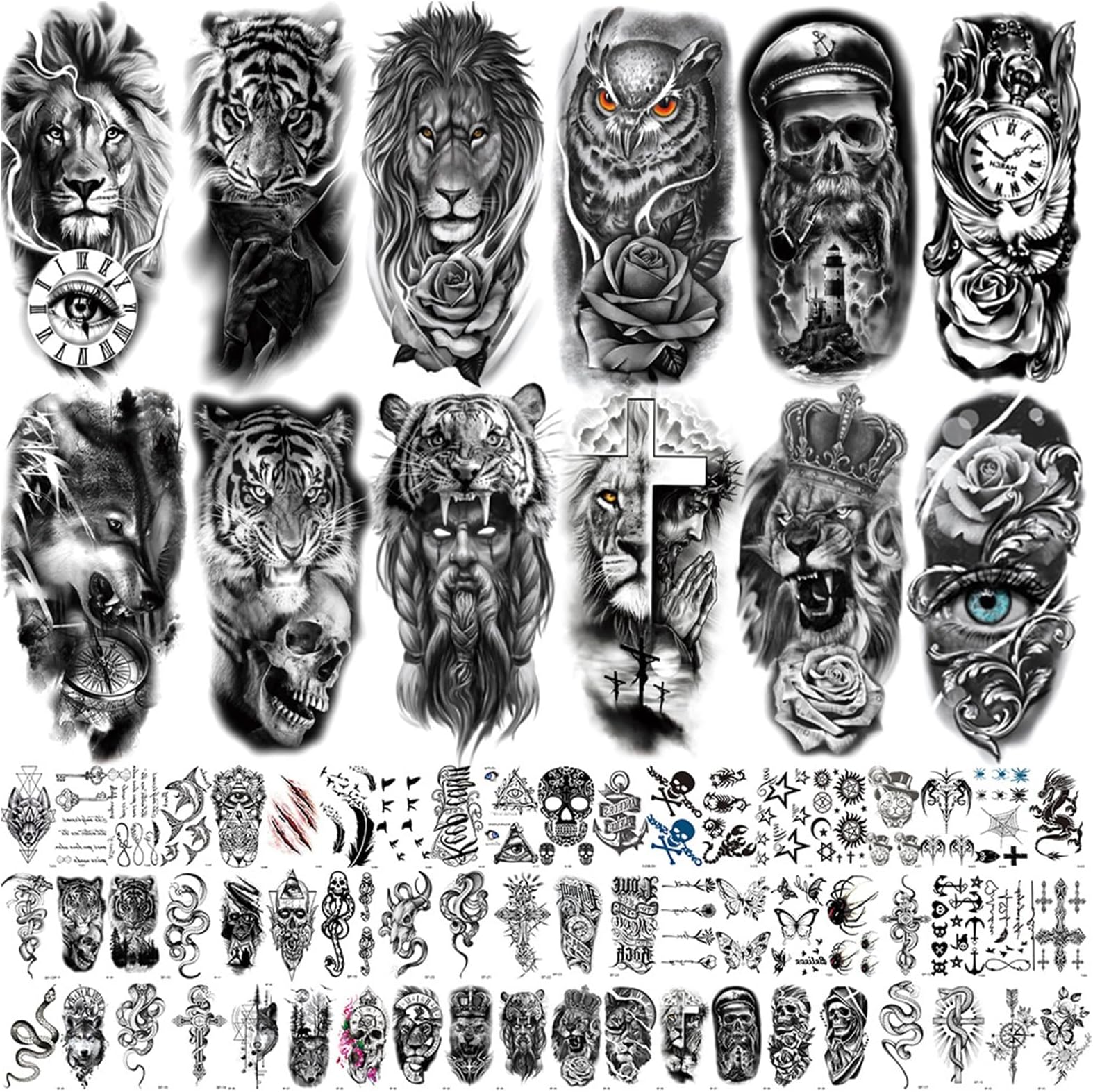 Temporary Tattoos, 72 PCS Waterproof Fake Tattoos for Body Arm Neck, Realistic Personalised Temporary Tattoos for Men Women, for Parties, Festivals, Tiger