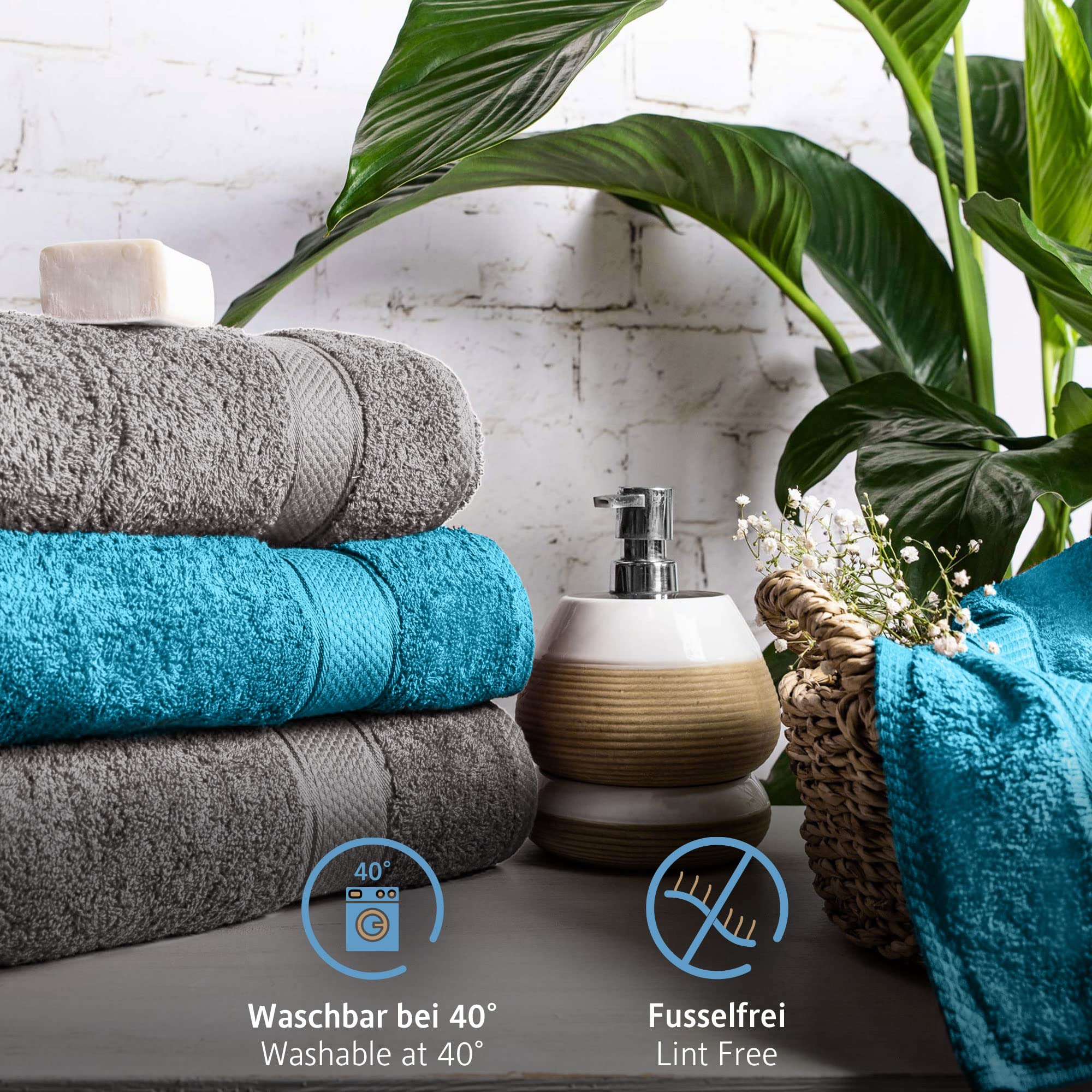 Lot De 6 Serviettes De Toilette 50x100cm - 100% Coton 470g/m² | Noir | Ultra Absorbantes Et Douces