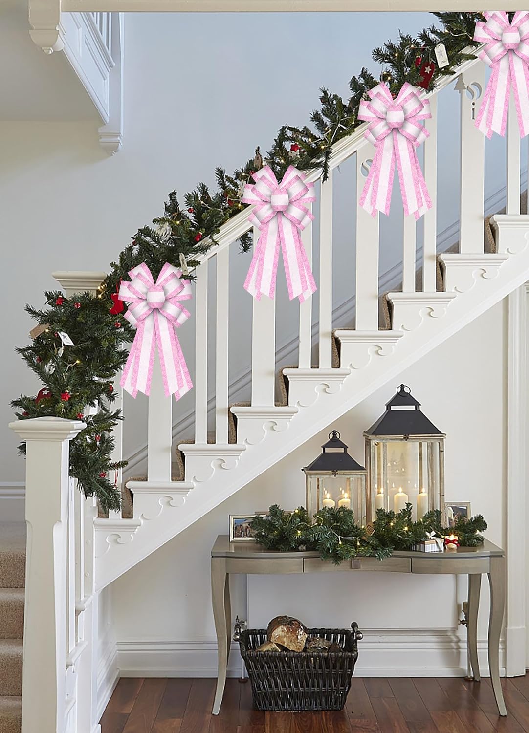 ALIBBON Large Valentine's Day Bows for Wreaths, Valentines Wreath Bows, Glitter Pink White Stripe Bows for Front Door, Valentines Decor Tree Topper Bows for Indoor Outdoor Holiday Decorations image 5