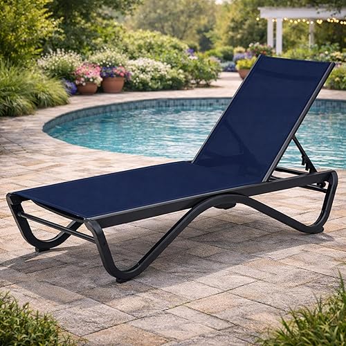 Miniatura 17 de Kozyard Tumbona para exteriores, tumbona ajustable para patio con marco de aluminio y patas de resina, tela de textileno para piscina, patio trasero