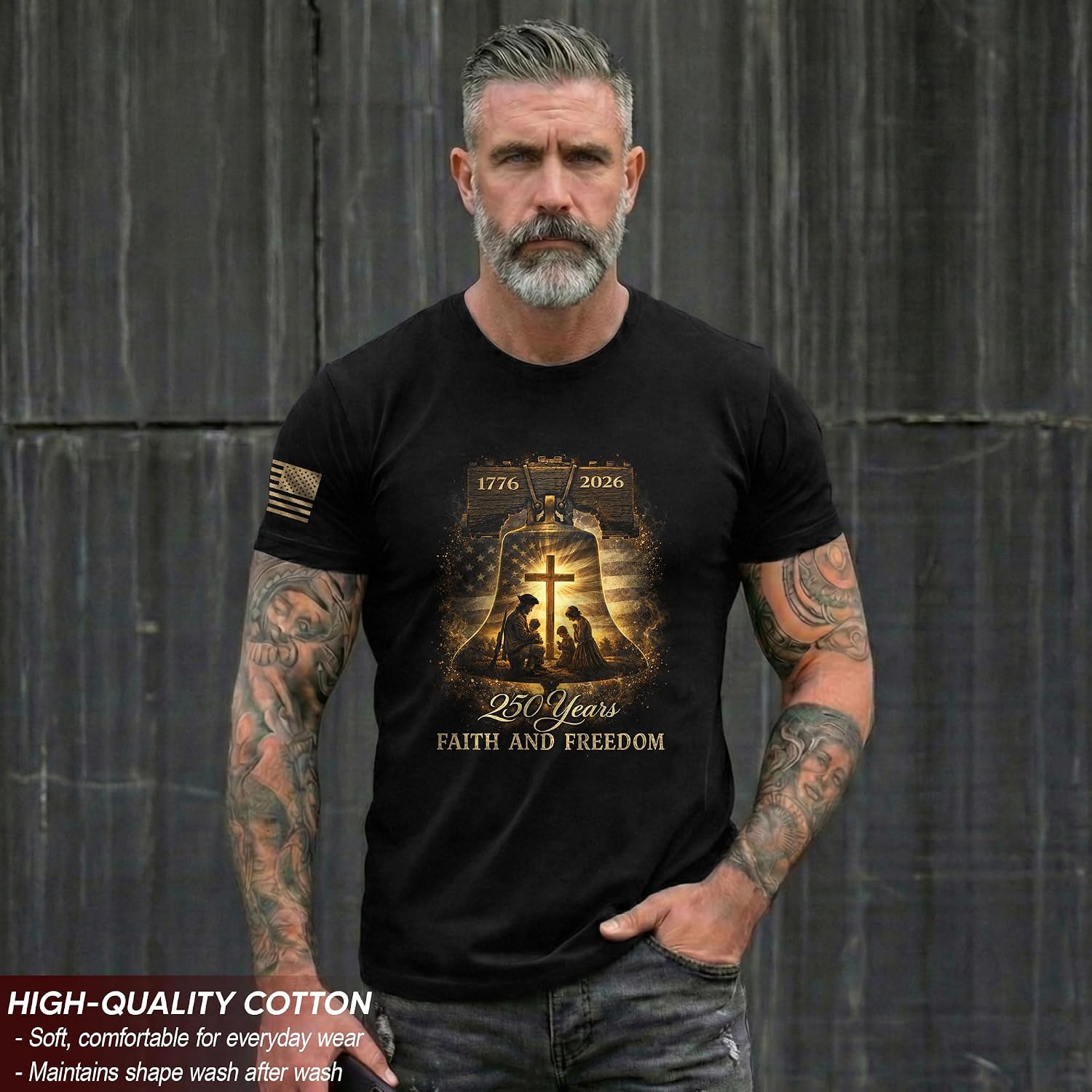 250 Anniversary USA Shirt, Patriotic Shirts for Men, Christian Shirts for Men, Faith and Freedom Shirt
