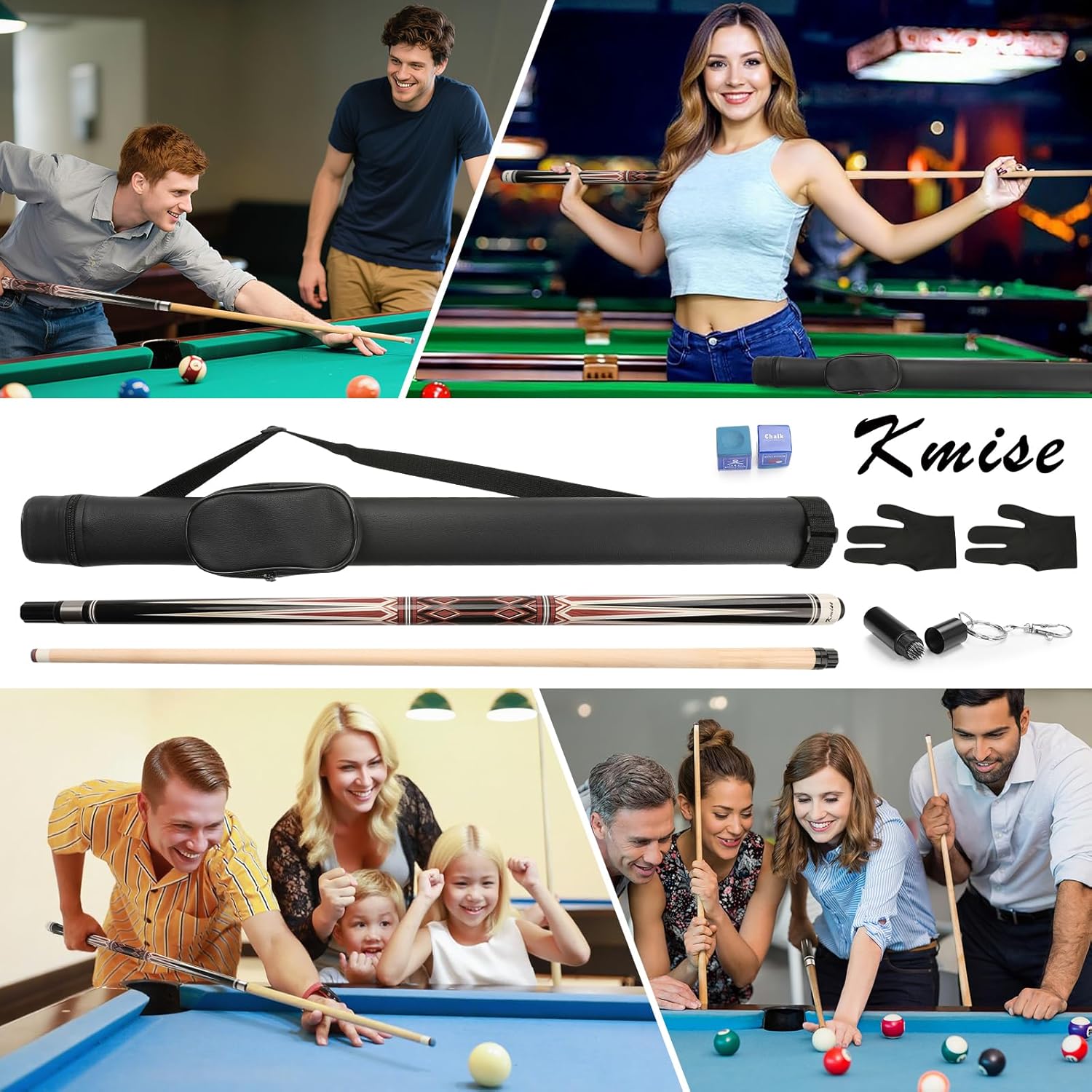 Kmise Pool Cues, Professional Billiard Cue Stick with Hard Case 58" Maple Pool Cue Stick Kit, Pool Sticks for Adults - Perfect for Home Game Rooms, Bars & Billiard Halls