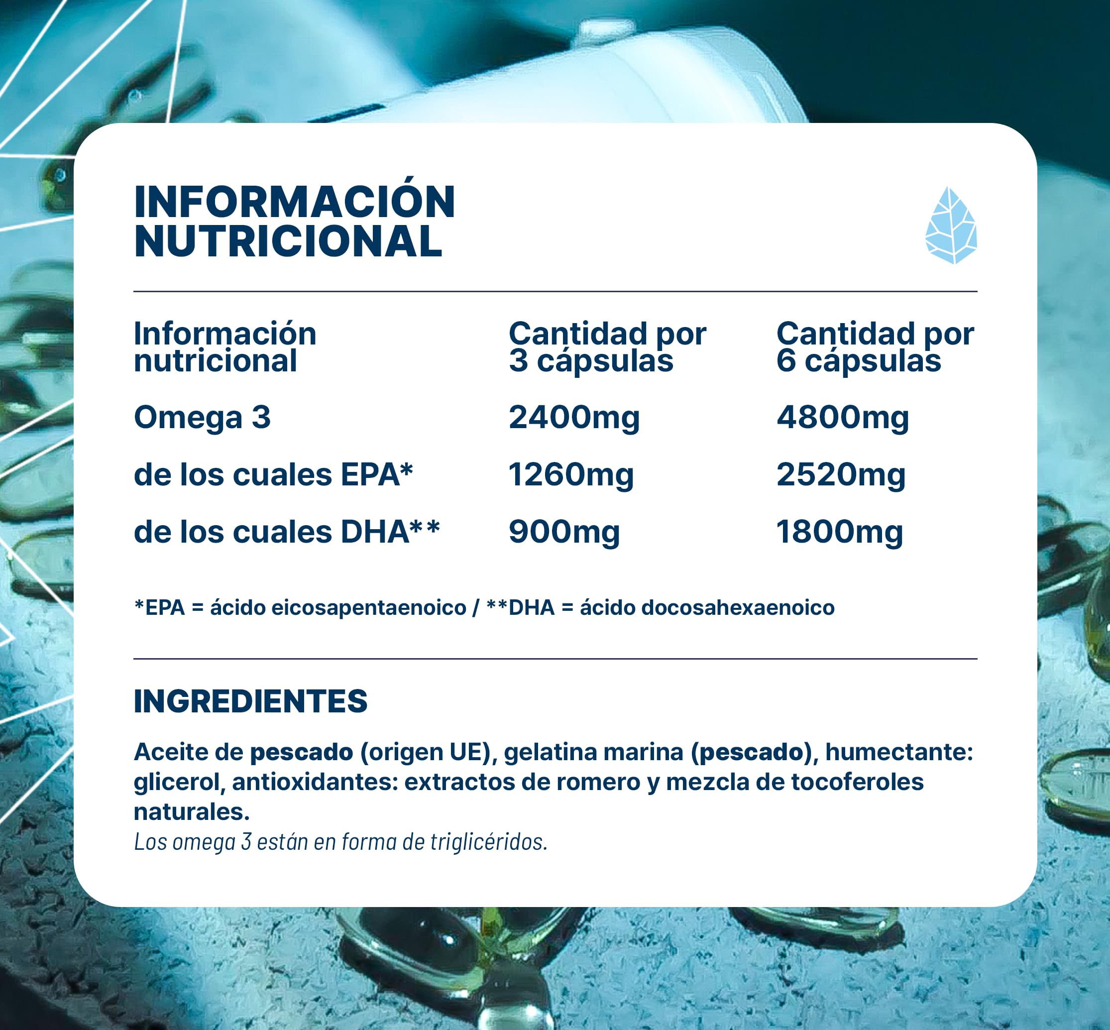 Nutripure | Omega 3 3000 mg| Suplemento Alimenticio Defensa | Aceite de Pescado Certificado | Alta Concentración de EPA y DHA | Alta Biodisponibilidad | 270 Cápsulas | Tratamiento 3 Mes|Made in France | Cerebro, visión y corazón - Aceite de pescado salvaj