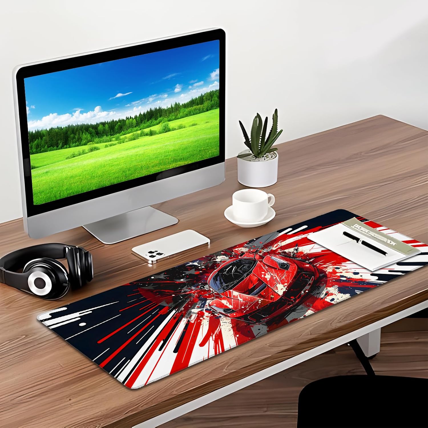 Red Sports Car Gaming Mouse Pad, Desk Mat, Non-Slip Rubber Base Cool Aesthetic MousePads for Computer Laptop Keyboard Office School Home Desktop Accessories Decor 31.5" x 11.8" - Image 3
