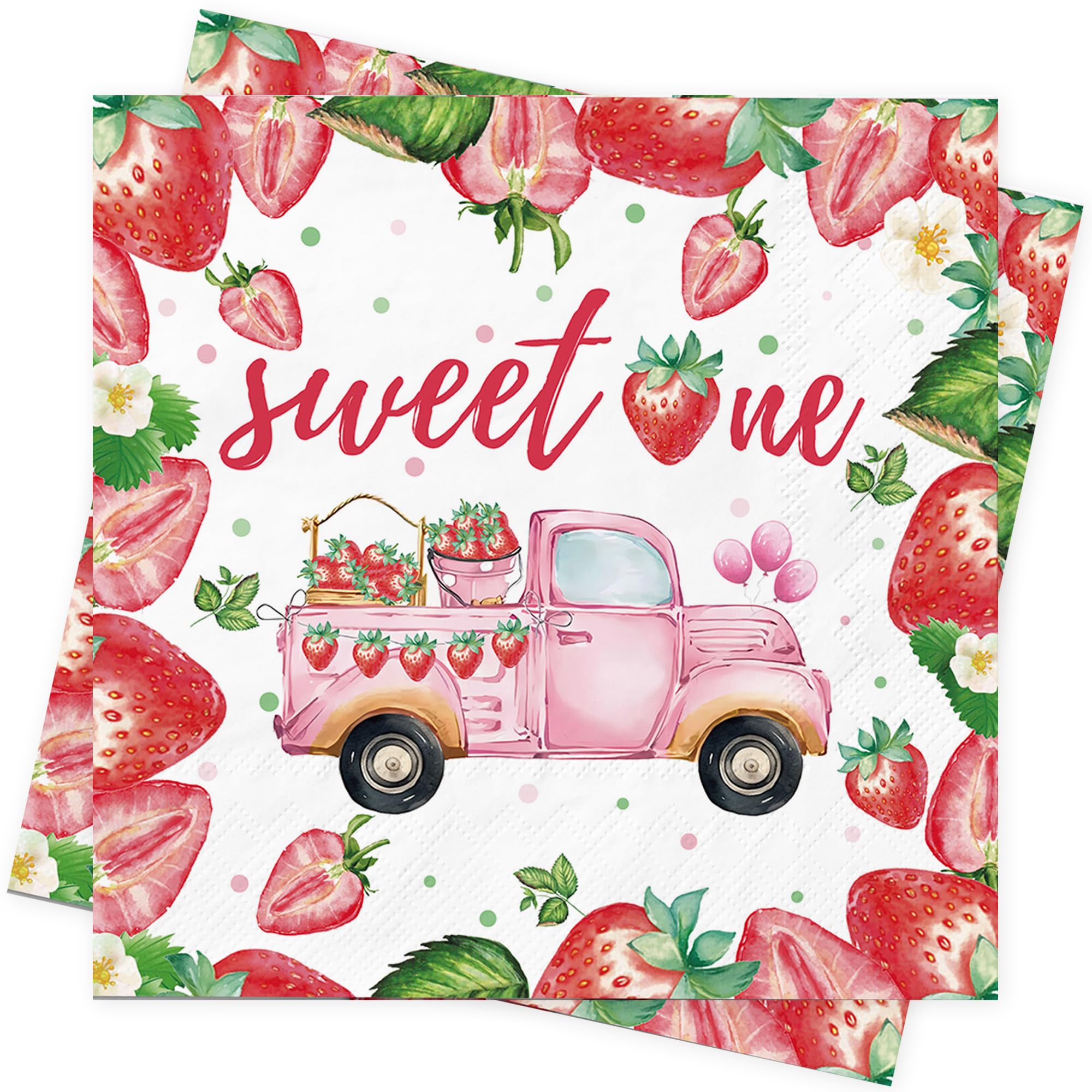 40Pcs Wild One Birthday Decorations 1st First Birthday Napkins Table Decorations Strawberry Party Tableware Baby Shower Paper Napkins Dinnerware for Baby Girl Boy