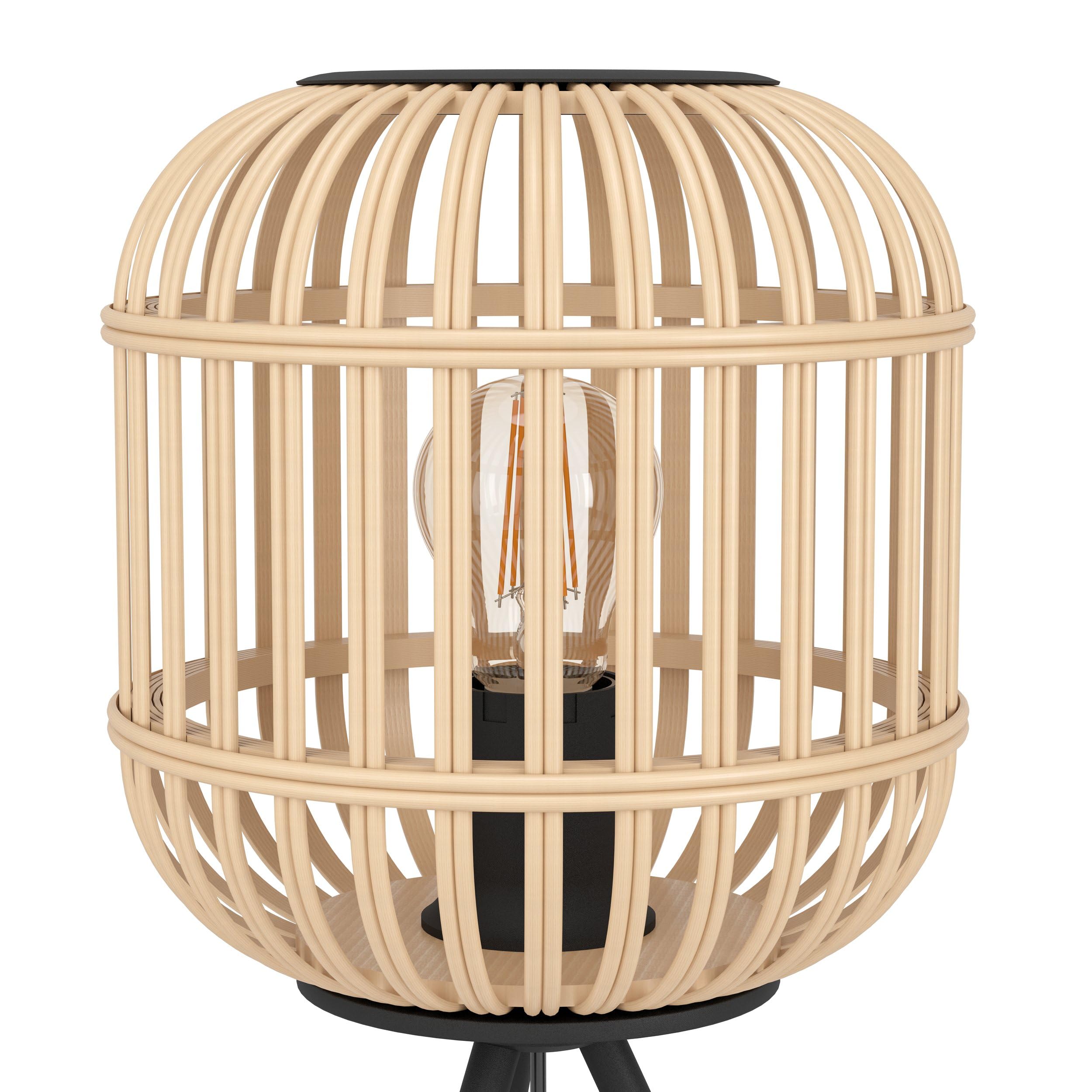 EGLO lampa stołowa Bordesley, 1-płomienna lampa vintage, naturalna, boho, hygge, lampka nocna ze stali w czerni i drewna w naturalnych odcieniach, lampa do salonu, z włącznikiem, oprawka E27