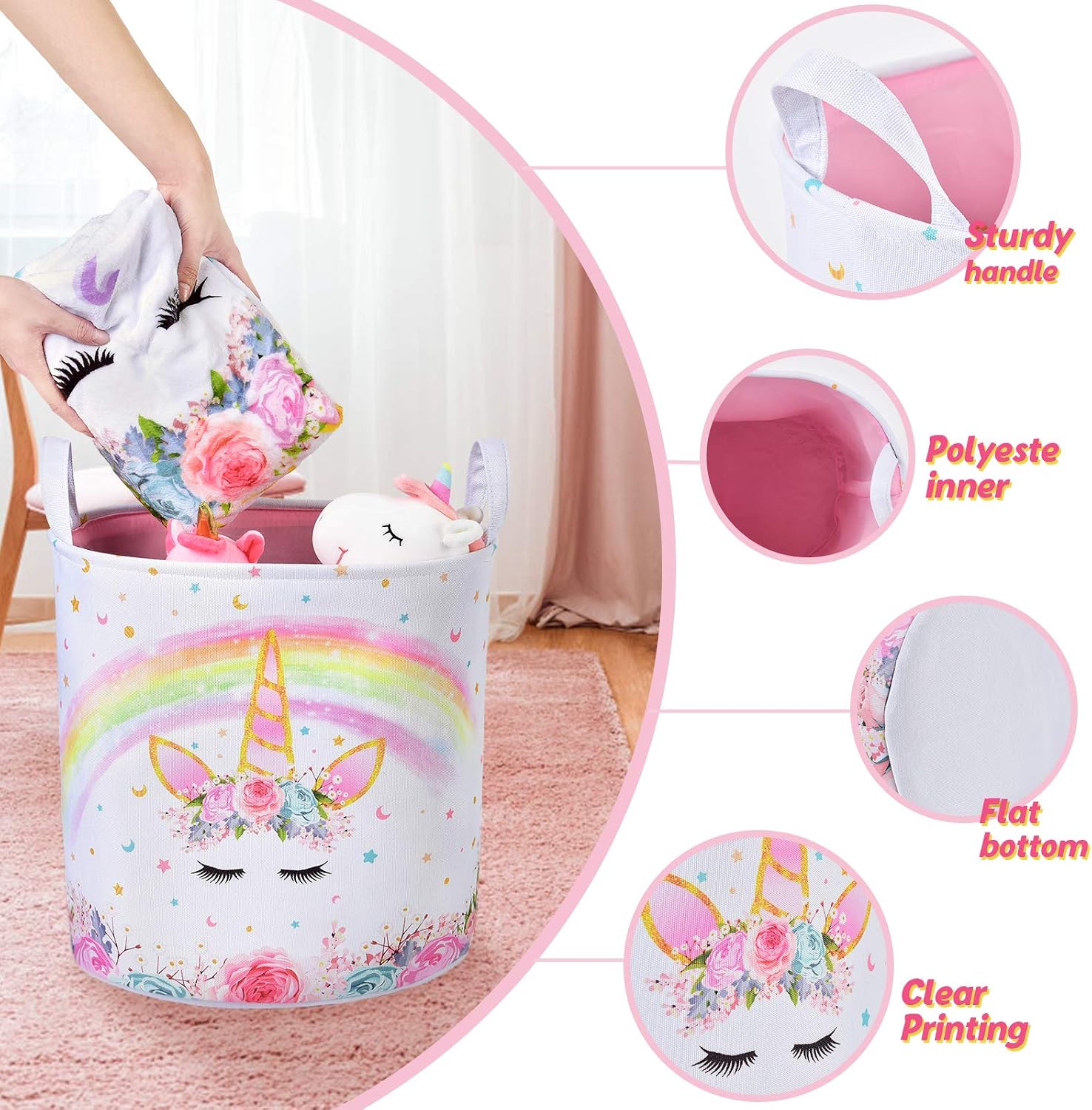 Unicorn Laundry Hamper - Collapsible Fabric Storage Bins Laundry Storage Basket for Kids Baby Gift Baskets Toys Clothes Shoes Bedroom Home Organizer Nursery Hampers