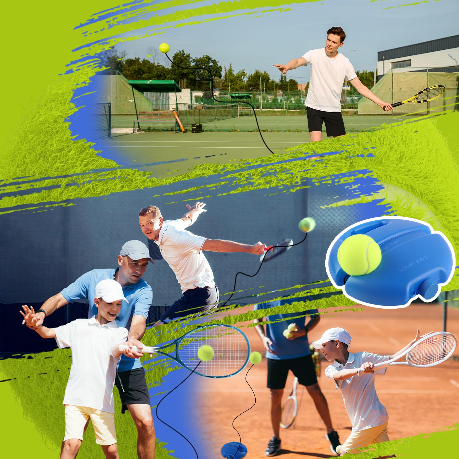 Tennis Trainer Set con 2 Palline da Tennis Rebound, Comodo Tennis Trainer per l’Allenamento Tennis Autonomo di Adulti, Bambini e Principianti
