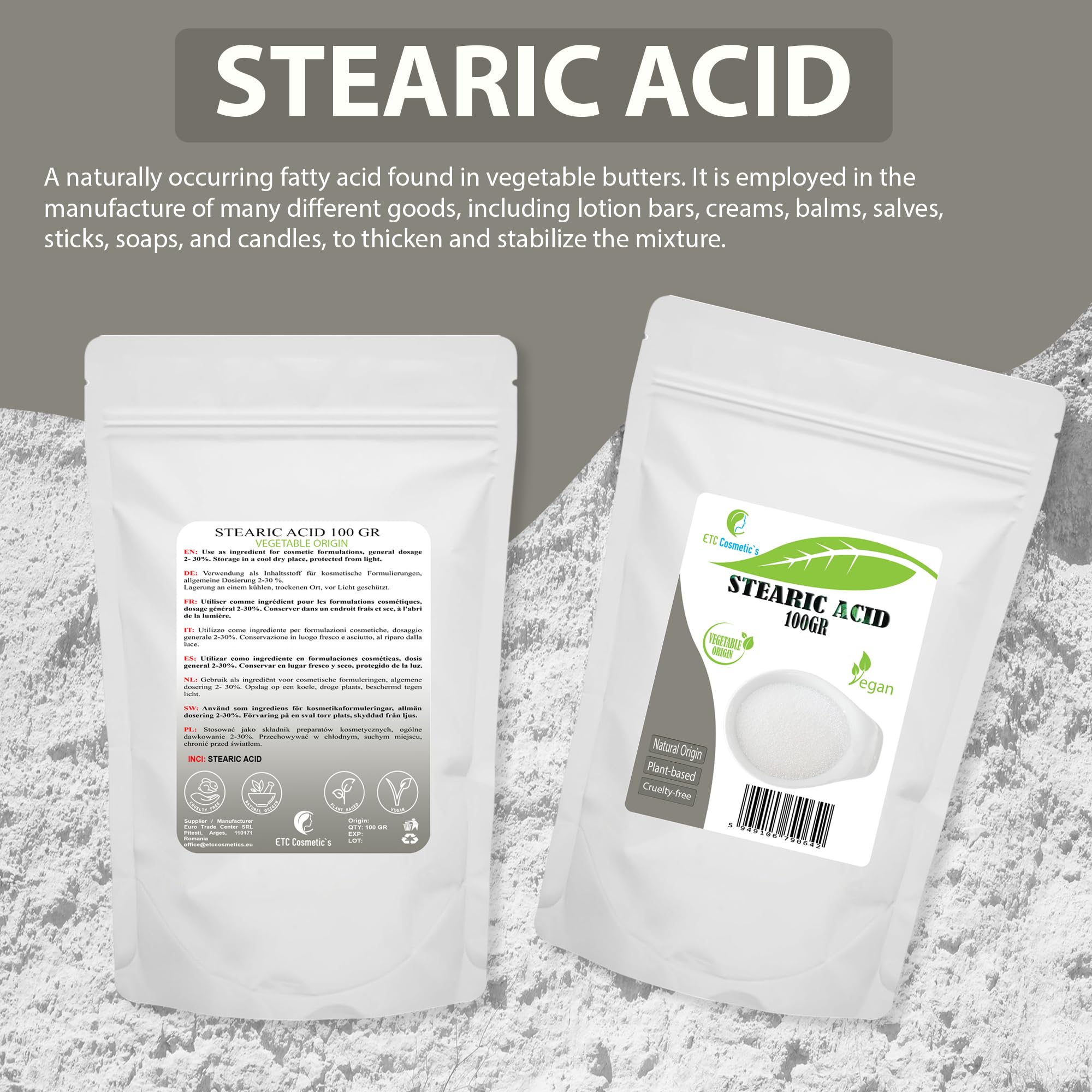 Acido Stearico Puro Vegetale Soapeauty 4 Oz - Tripla Pressa, Alta Qualità, Made In USA