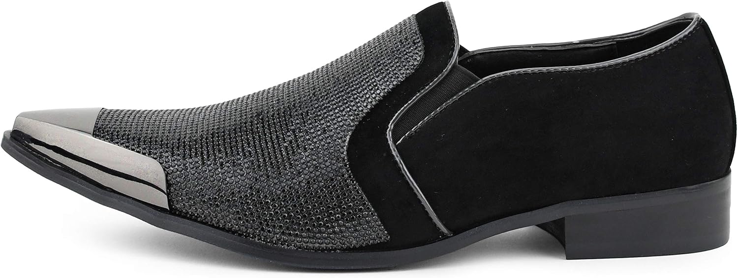 Bolano x Amali Men's Dress Loafers with Rhinestones, Slip-On, Tuxedo Loafer Shoes for Men, Pointed Toe with Metal Tip, Size Up - Image 3