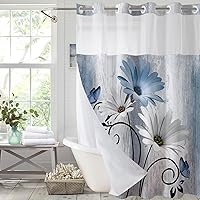 Vista 1 de Muuyi Cortina de Ducha Floral de Acuarela Azul, Cortina de Ducha Sin Gancho, Cortinas de Ducha de Poliéster con Broche en Tela, Ventana Superior